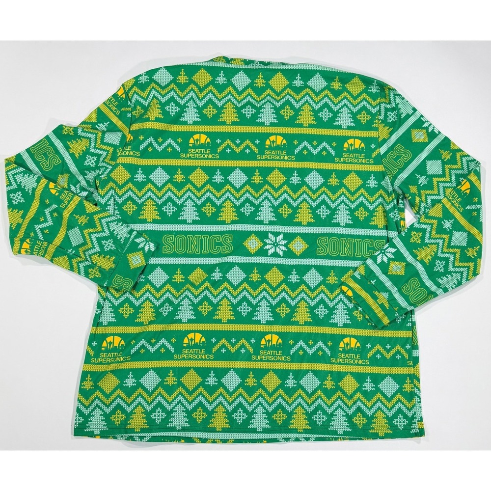 Seattle Supersonics NBA Men's XL Pajama Set Green Yellow Fair Isle Holiday - Picture 3 of 5